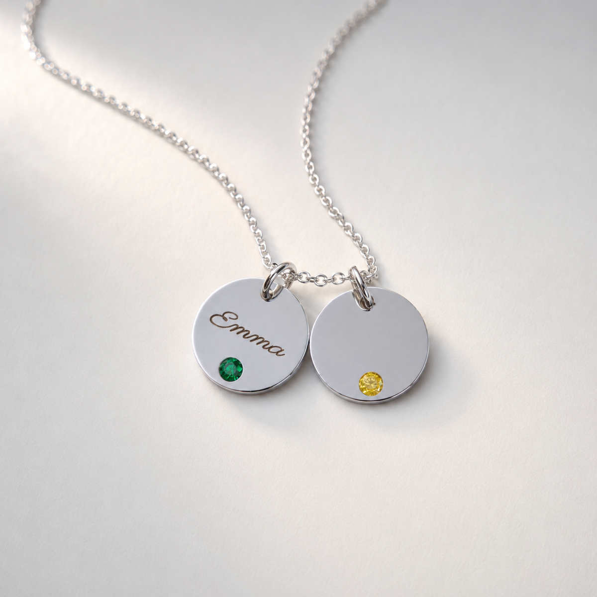 Personalized Birthstone Disc Necklace – Custom Name Engraving