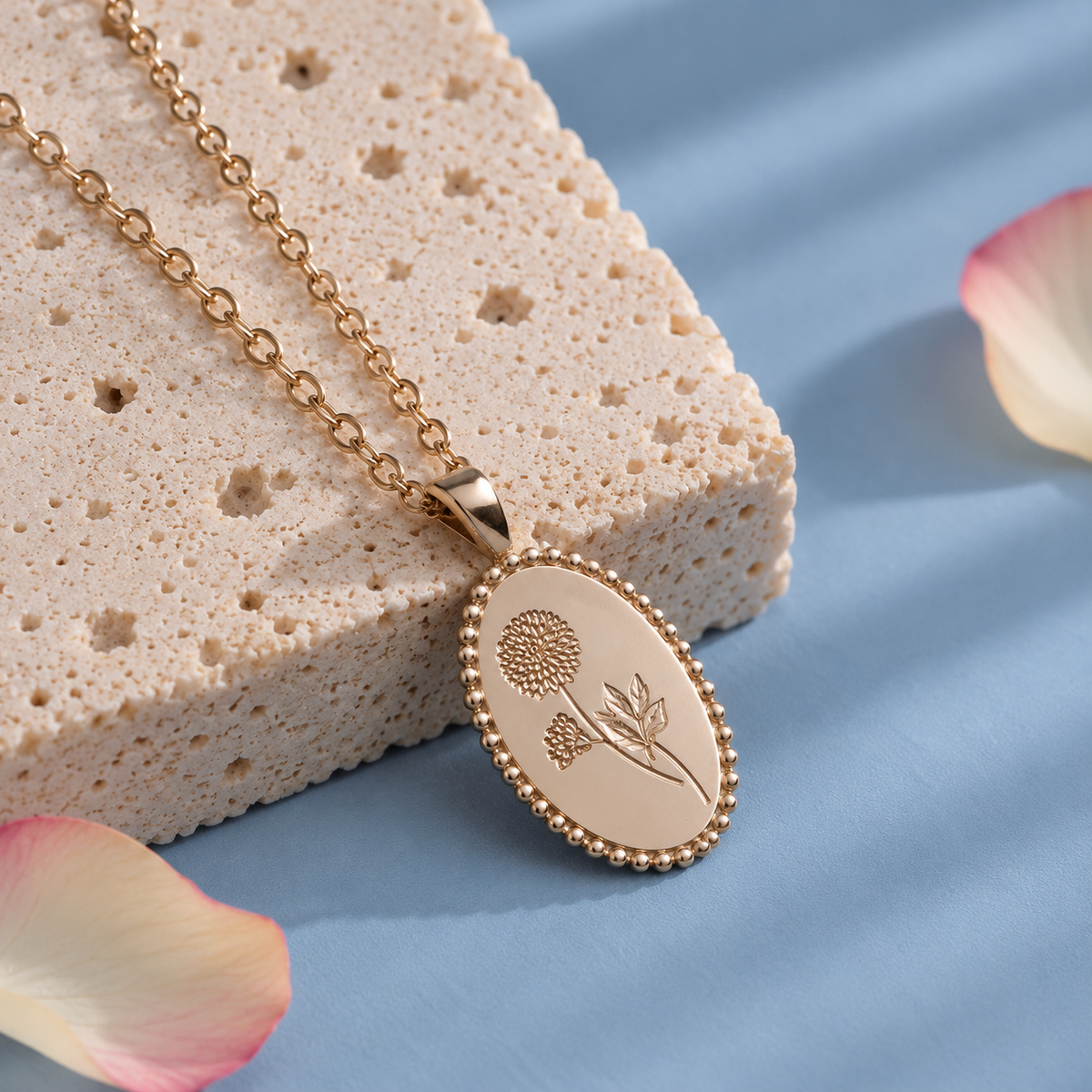 Personalized Birth Flower Oval Necklace