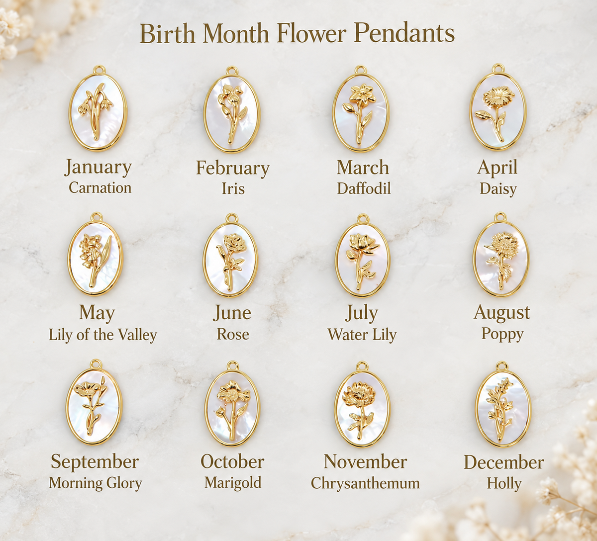 12 birth month flower designs