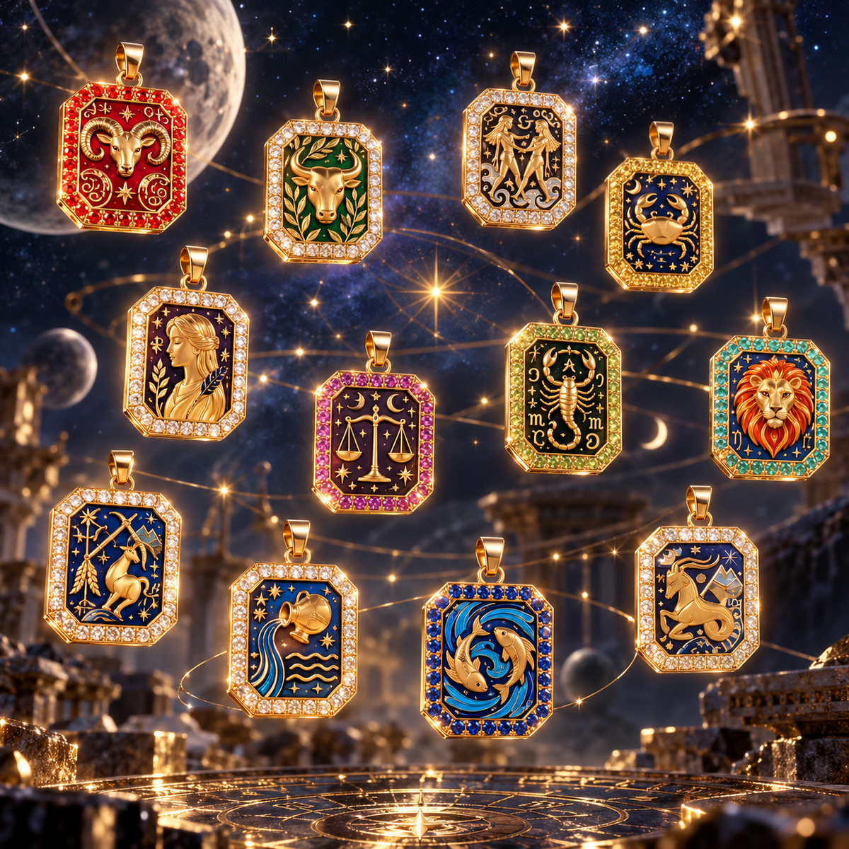 Twelve zodiac pendant designs