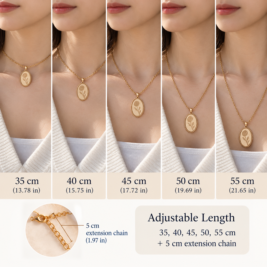 Personalized Birth Flower Oval Necklace