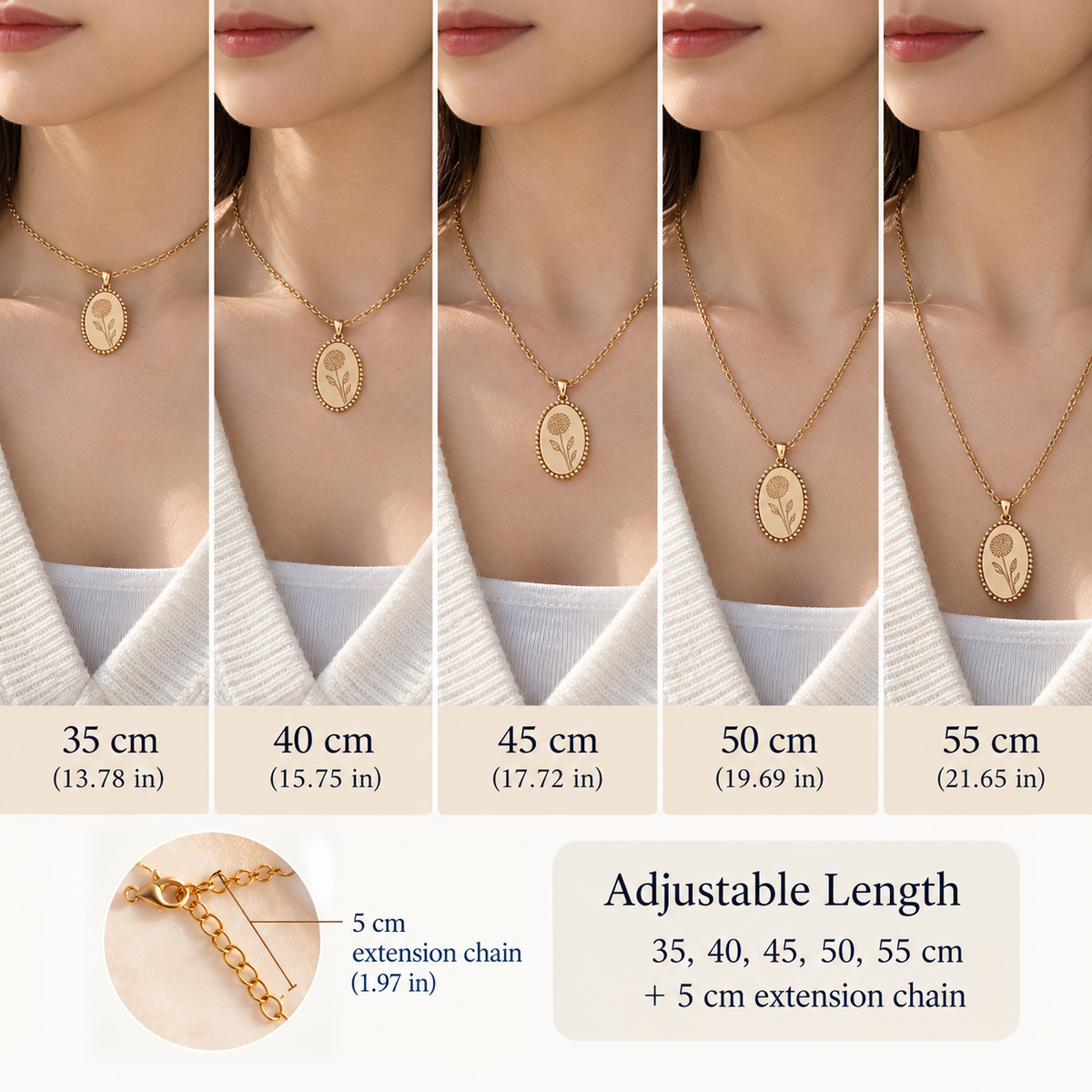 Personalized Birth Flower Oval Necklace