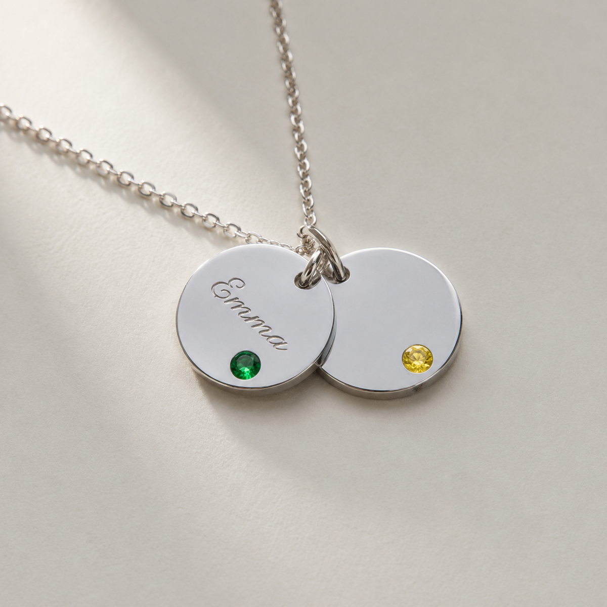 Personalized Birthstone Disc Necklace – Custom Name Engraving