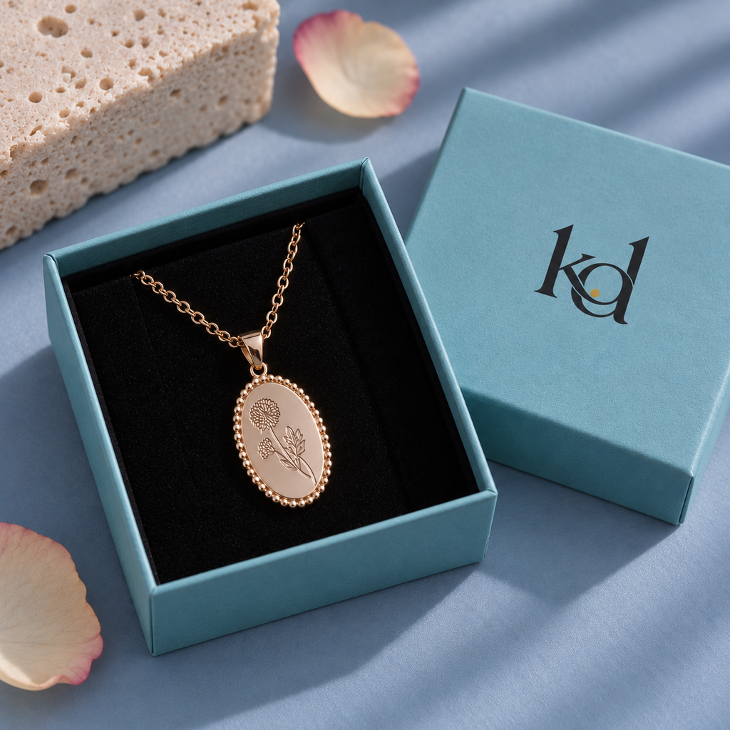 Personalized Birth Flower Oval Necklace
