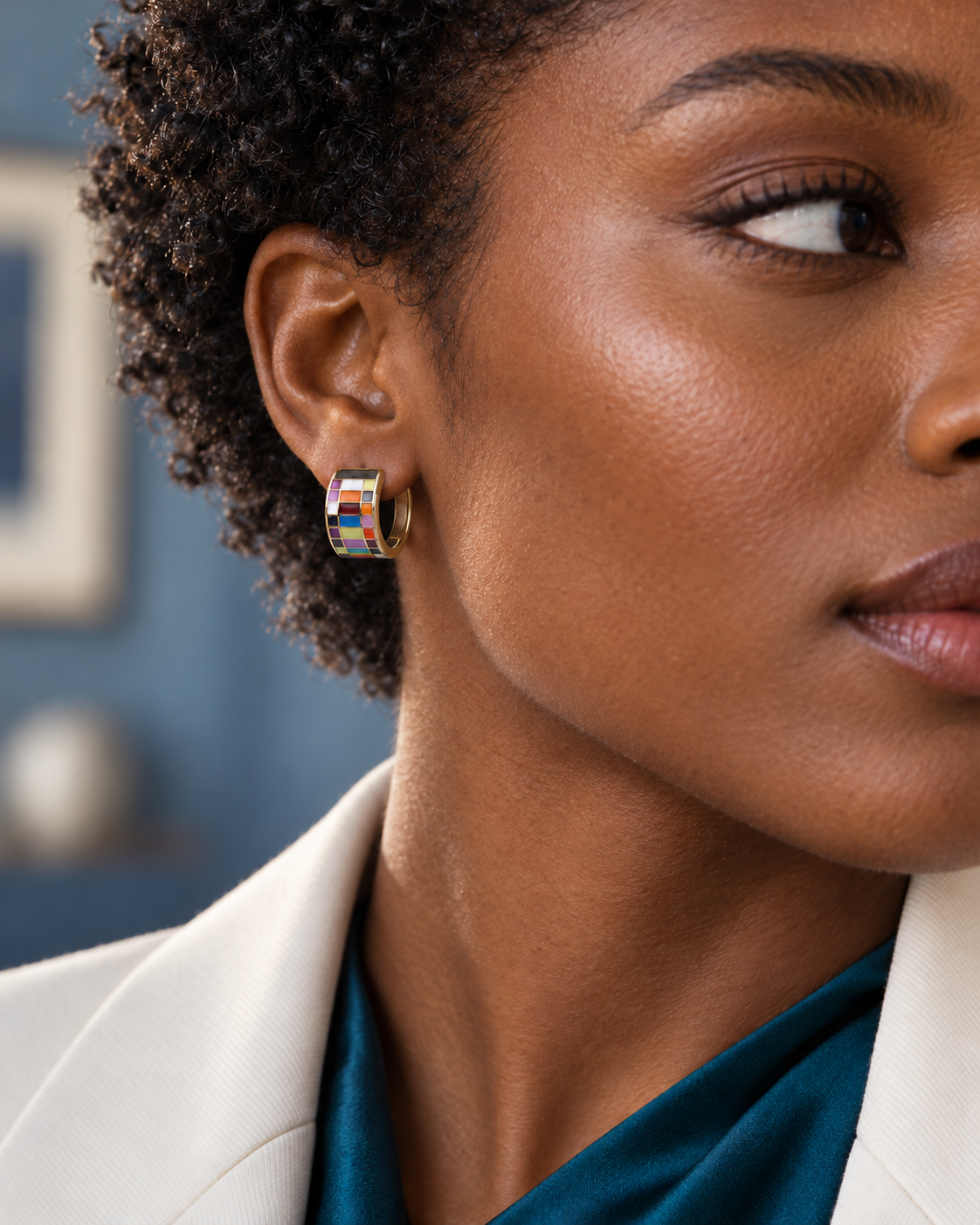 Color Mosaic Hoop Earrings – Gold-Tone