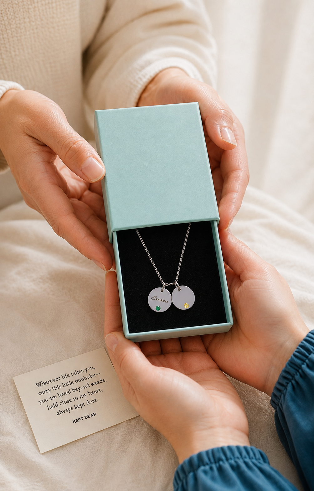 Personalized Birthstone Disc Necklace – Custom Name Engraving