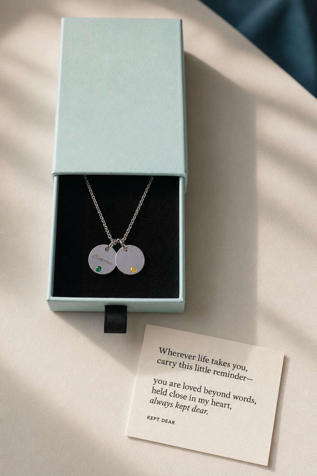 Personalized Birthstone Disc Necklace – Custom Name Engraving
