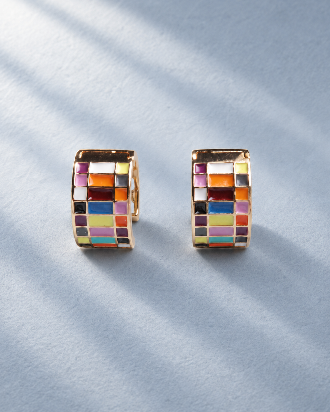 Color Mosaic Hoop Earrings – Gold-Tone