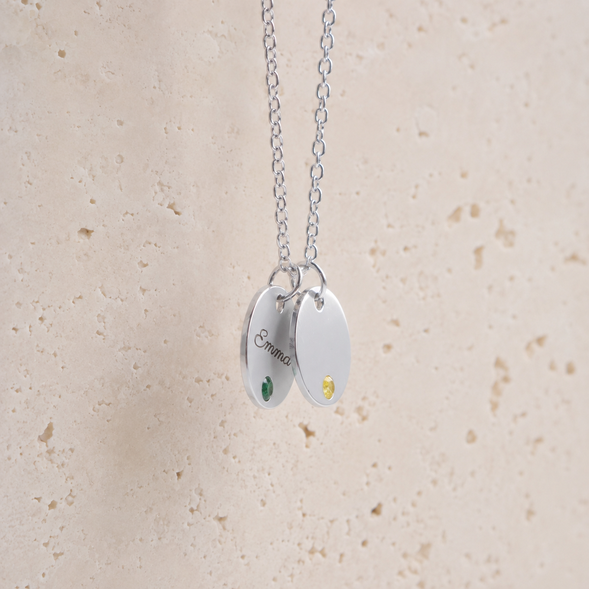 Personalized Birthstone Disc Necklace – Custom Name Engraving