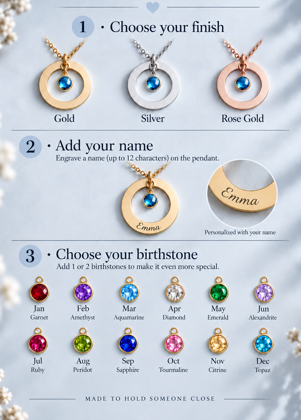 Personalized Birthstone Circle Necklace – Custom Name Engraving