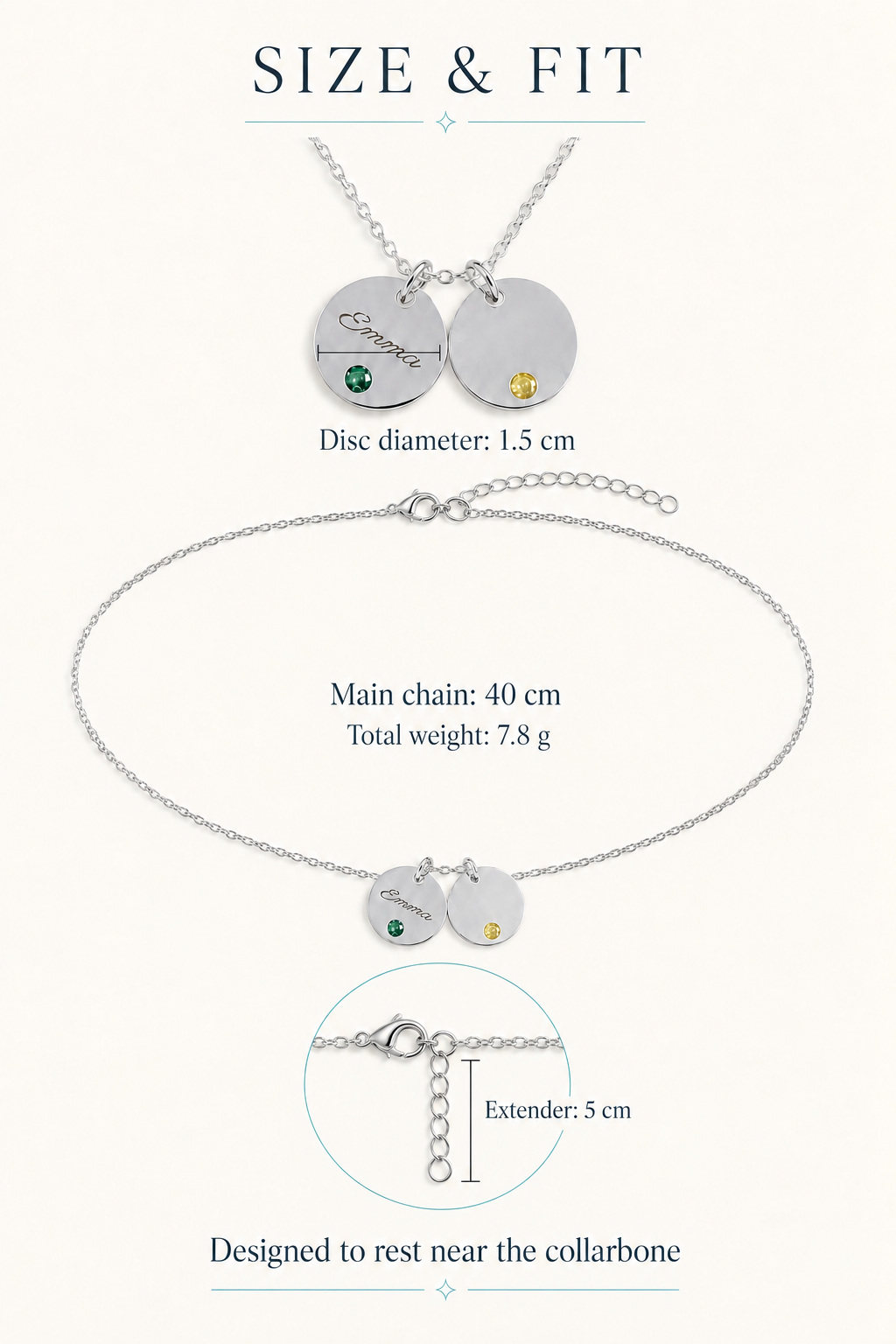 Personalized Birthstone Disc Necklace – Custom Name Engraving