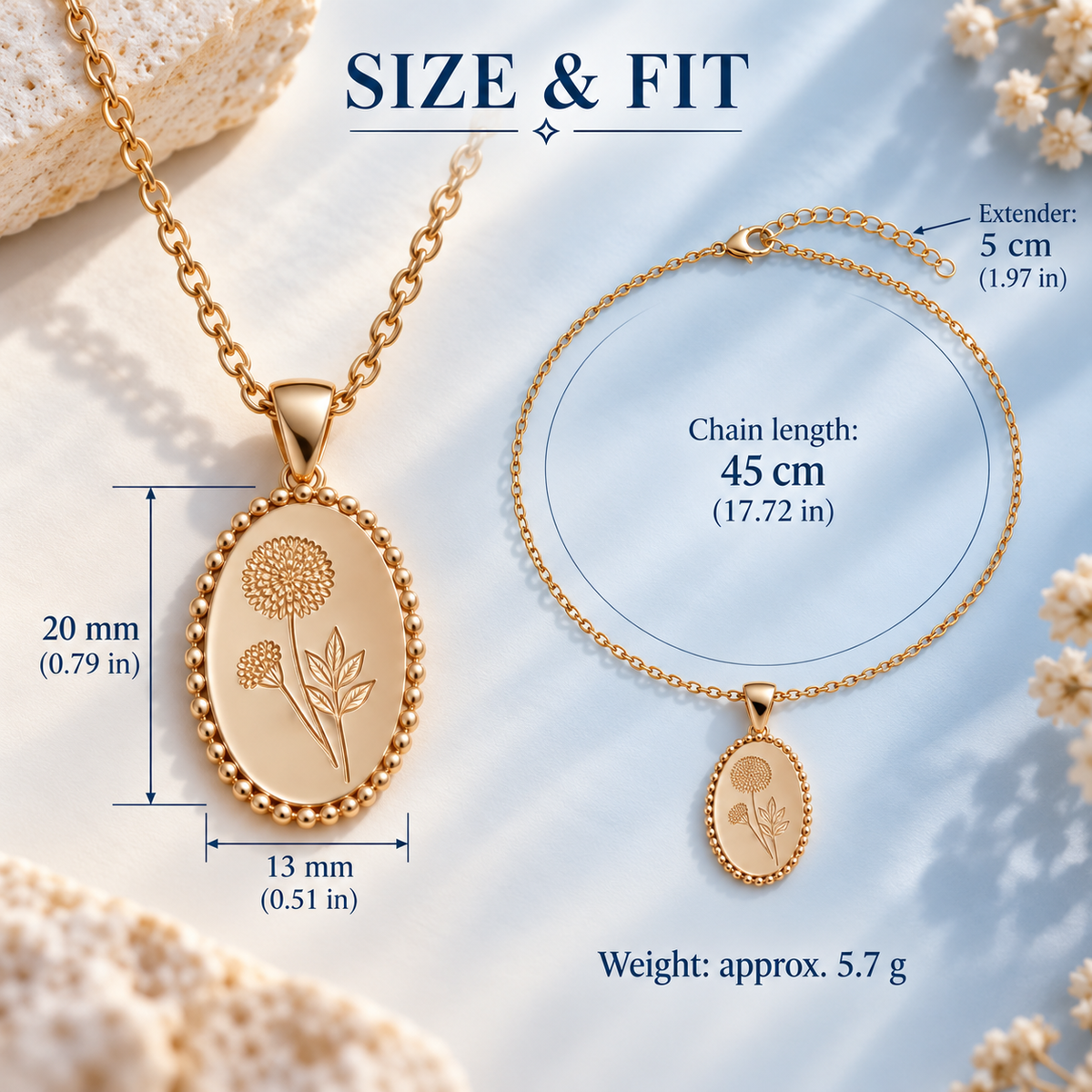 Personalized Birth Flower Oval Necklace