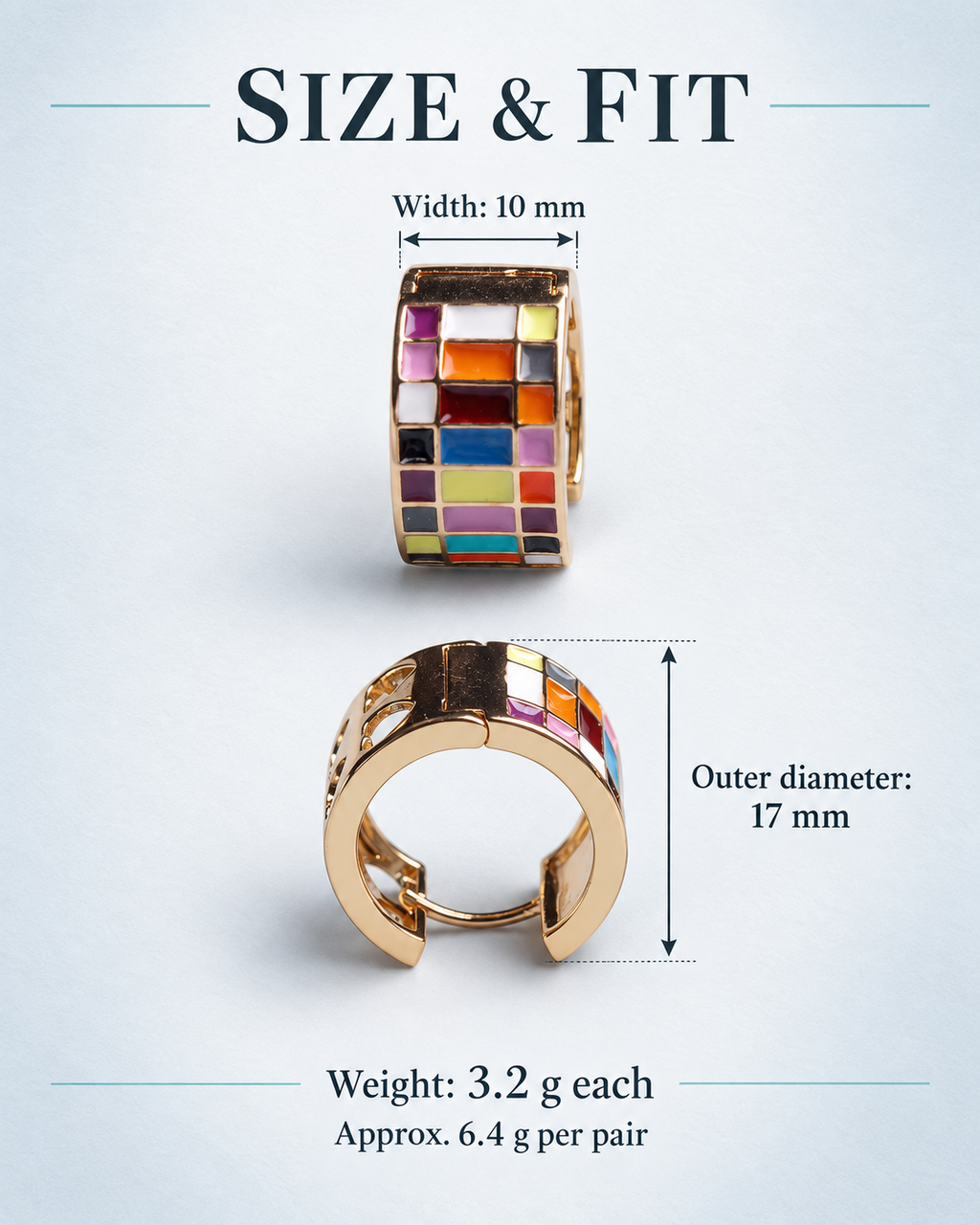 Color Mosaic Hoop Earrings – Gold-Tone