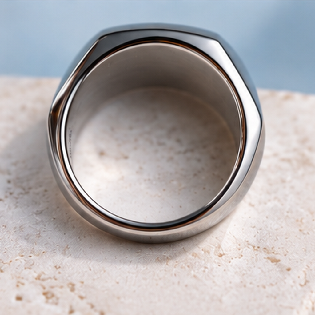 Stainless steel signet ring back view