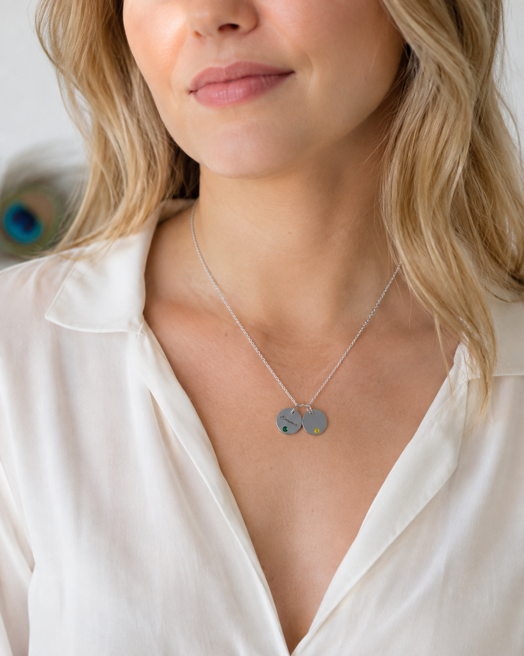Personalized Birthstone Disc Necklace – Custom Name Engraving
