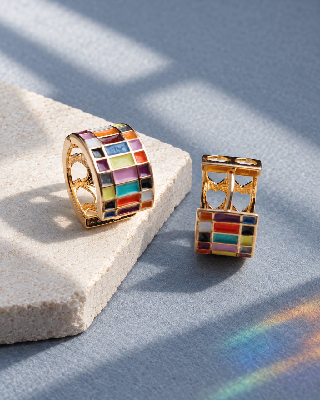 Color Mosaic Hoop Earrings – Gold-Tone