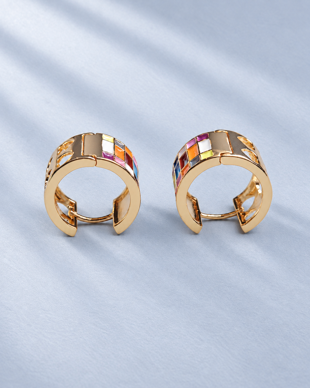 Color Mosaic Hoop Earrings – Gold-Tone