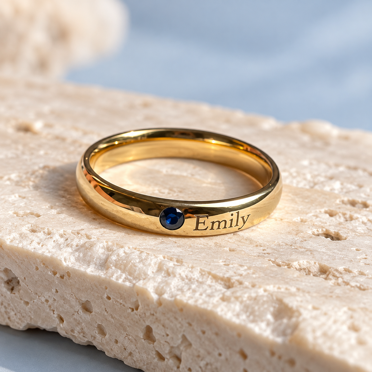 Gold personalized birthstone ring – main image