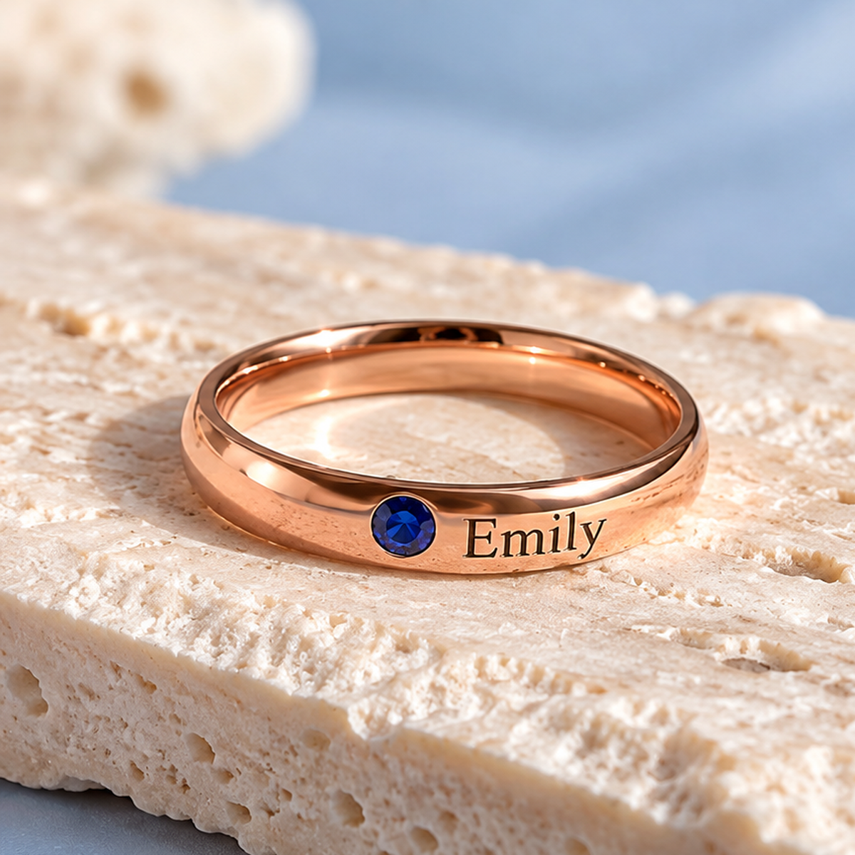 Rose gold personalized birthstone ring – main image