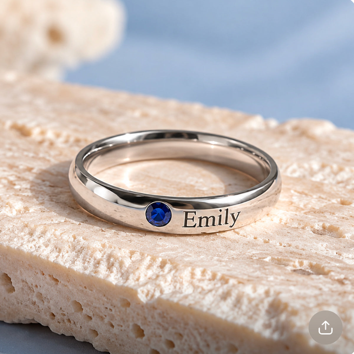 Silver personalized birthstone ring – main image